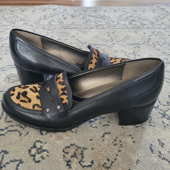 Naturalizer Calf Hair Leather Black Loafer Size 8.5 Block Heel Leopard New - Picture 5 of 12